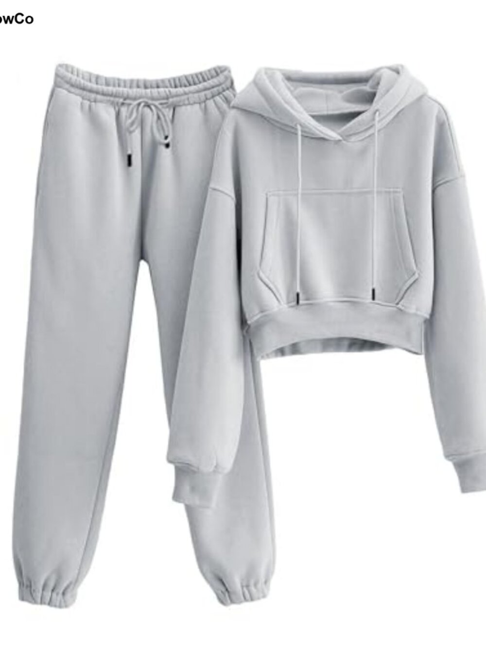 Women's Fleece Lined 2 Piece Sweatsuit Set Cropped Hoodie Joggers
